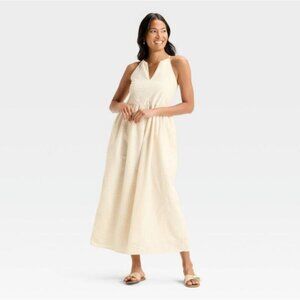 Cream Eyelet Maxi A-Line Universal Thread 100% Cotton Dress - NEW